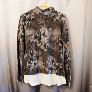 SIMPLY VERA WANG Sweater Top S Black Gray White Ruffled Drop waist Mock neck LS